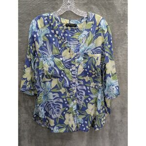 Floral Print Button Up Top Women's XXL Estimated Pockets Tropical Resort